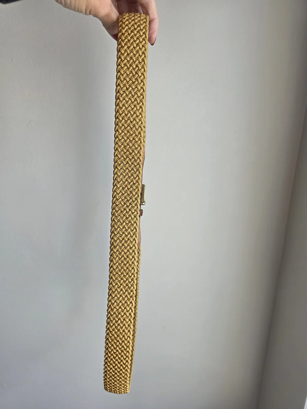 Martin Dingman Gold Woven Stretch Leather Trim Belt Size 42 Hand Made USA